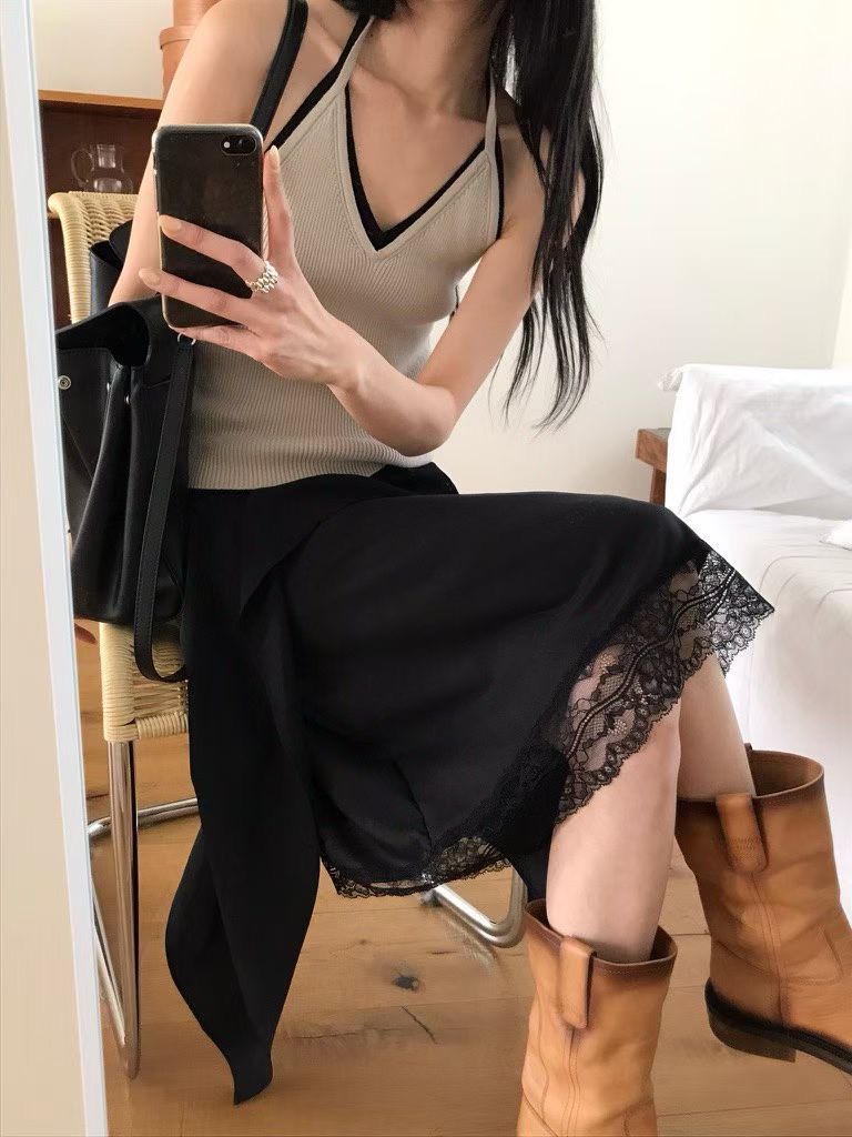 B84.小V家浪漫波浪下擺蕾絲裙