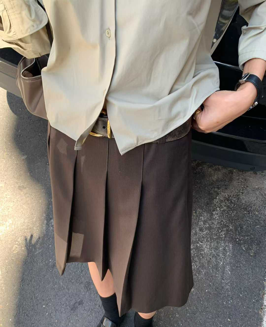 B36.清爽家寬百褶及膝裙