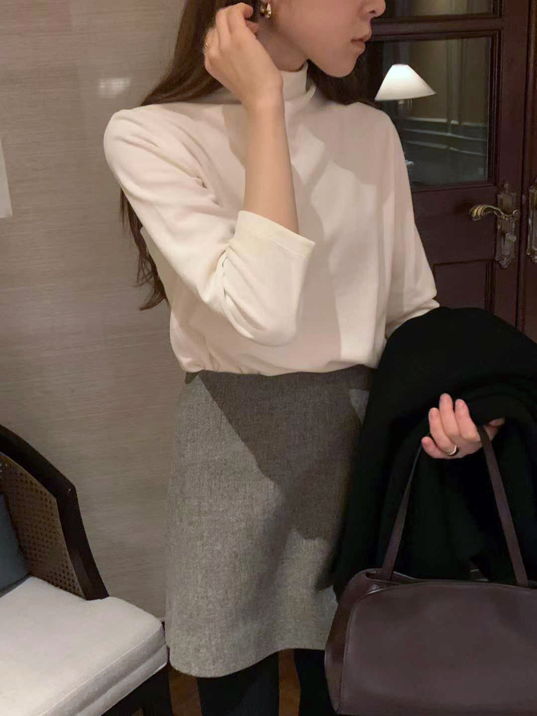 A49.顏值家時髦灰階西裝短裙