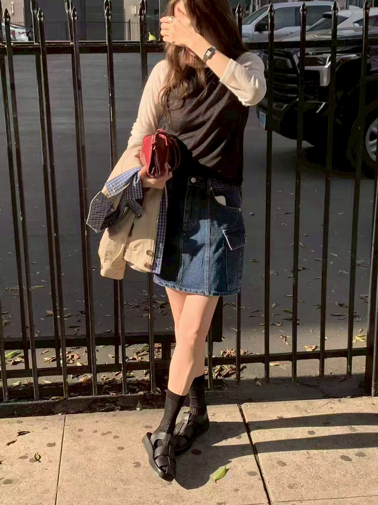 A61.工裝口袋牛仔短裙(內裡安全褲)