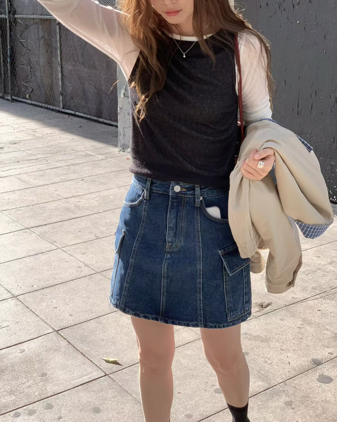 A61.工裝口袋牛仔短裙(內裡安全褲)