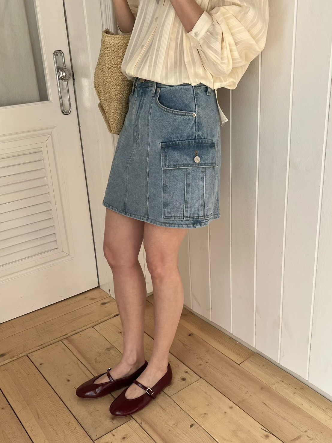 A61.工裝口袋牛仔短裙(內裡安全褲)