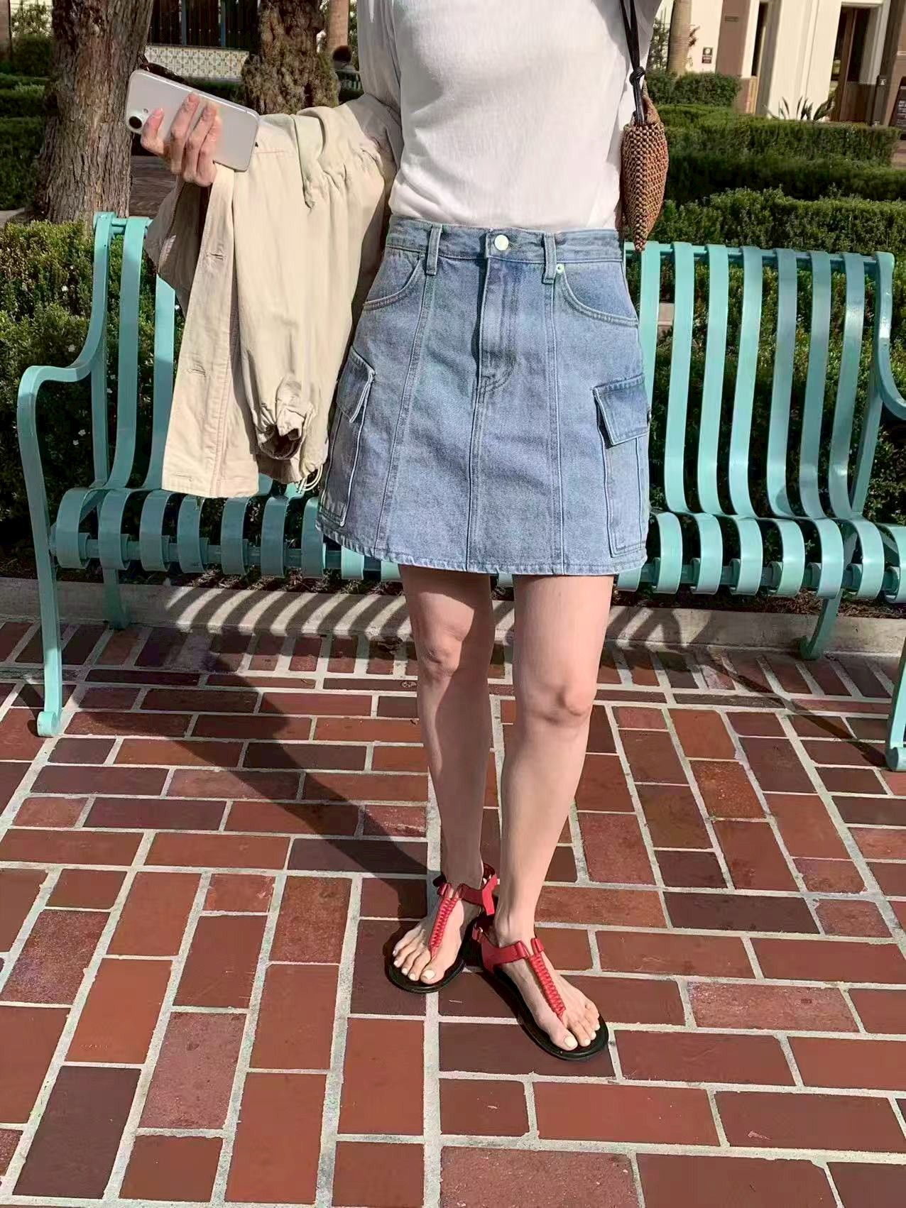 A61.工裝口袋牛仔短裙(內裡安全褲)