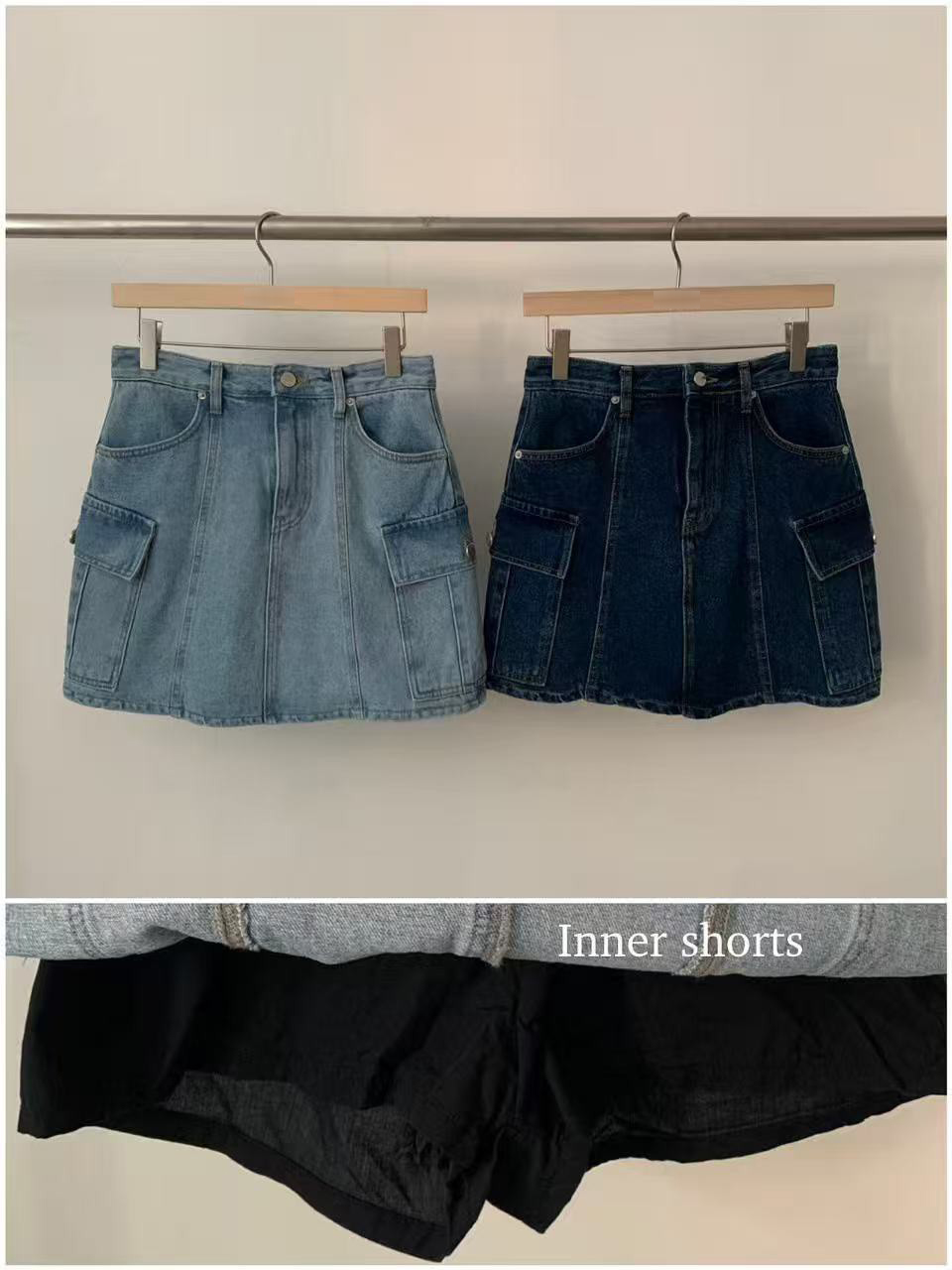 A61.工裝口袋牛仔短裙(內裡安全褲)