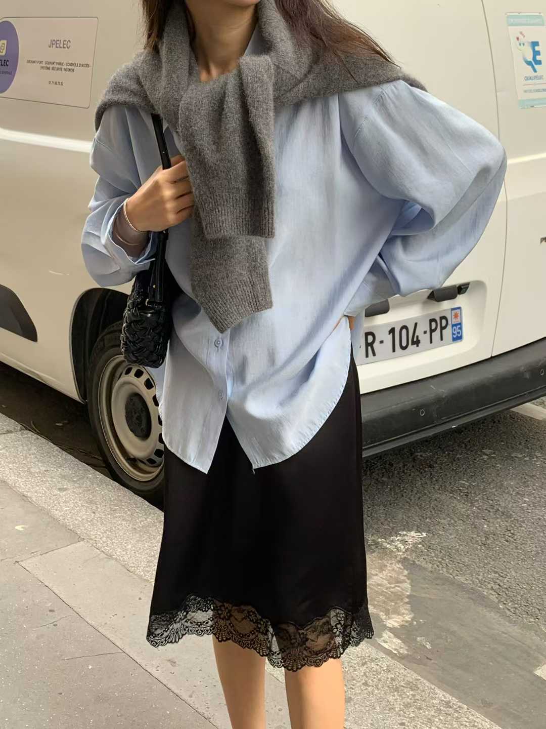 清爽家鬆緊腰下襬蕾絲裙