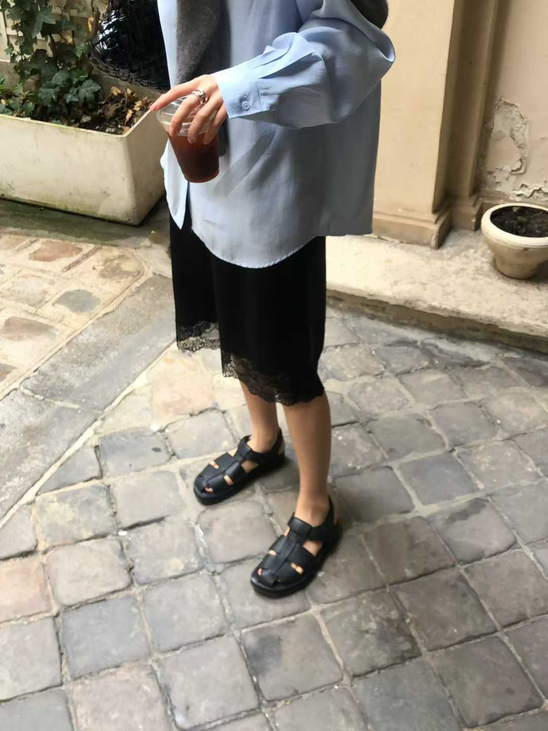 清爽家鬆緊腰下襬蕾絲裙