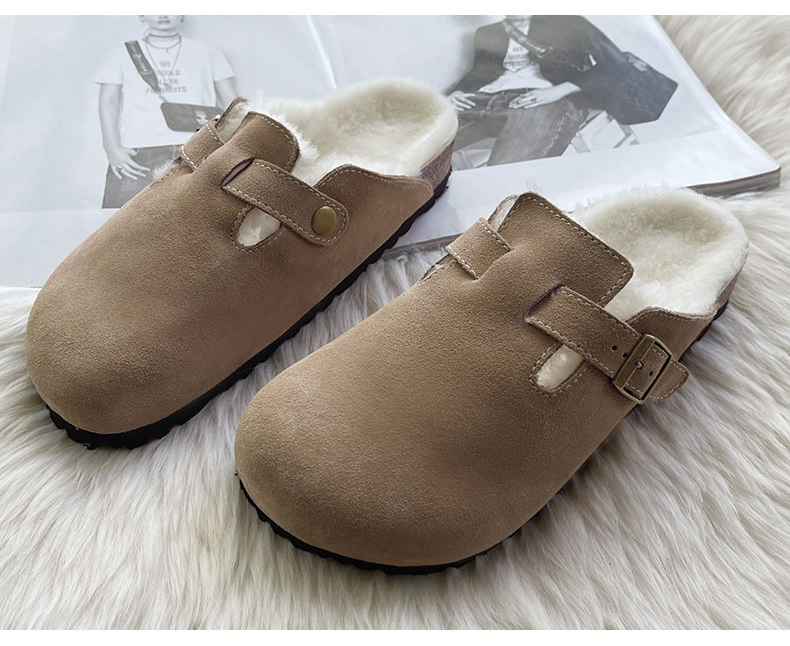 冬季牛皮面羊毛內裡拖鞋(鞋子恕無到付，無退換貨)