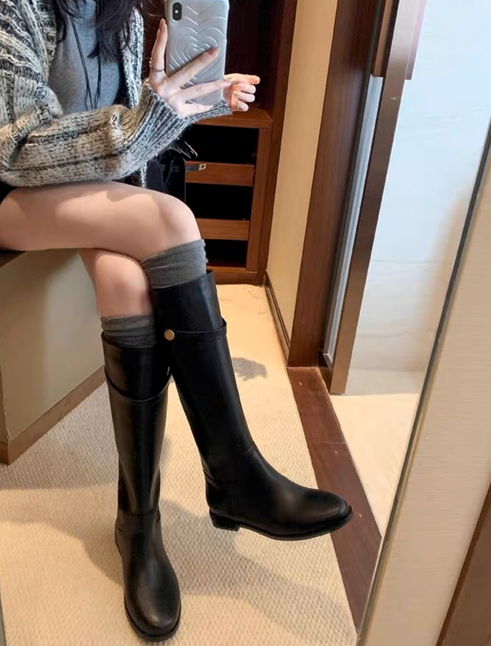 A16.美拉德女孩時尚長靴(鞋子恕無到付，無退換貨)