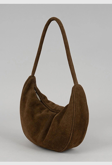 A08.簡約單繩拉鏈麂皮餃子(小)包