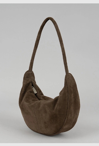 A08.簡約單繩拉鏈麂皮餃子(小)包