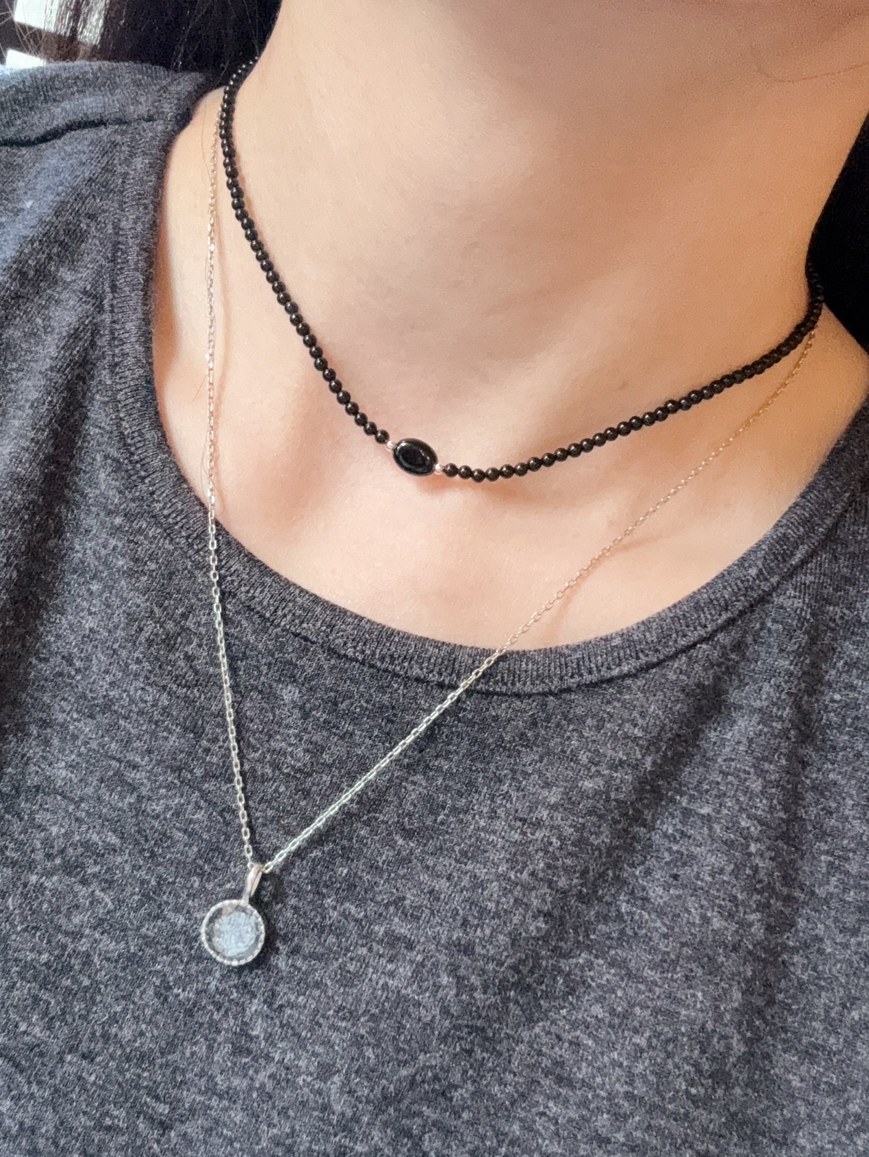 A34.925純銀黑曜之星小圓黑珠項鍊