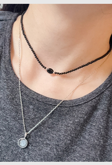 A34.925純銀黑曜之星小圓黑珠項鍊