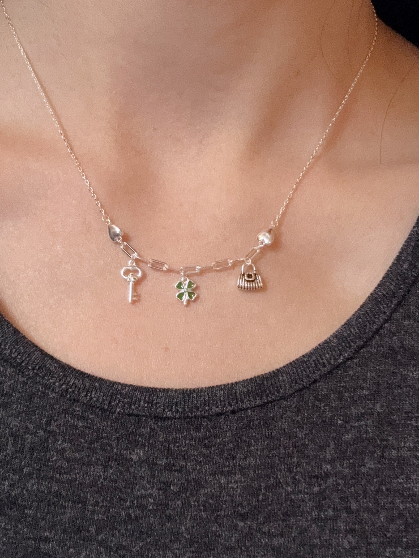 A36.925純銀幸運草鑰匙愛心項鍊