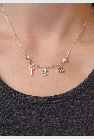 A36.925純銀幸運草鑰匙愛心項鍊