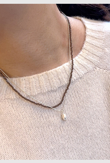 A39.925純銀假兩條水滴珍珠串珠項鍊