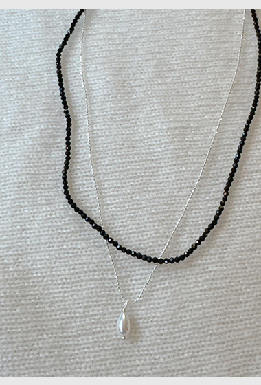 A39.925純銀假兩條水滴珍珠串珠項鍊