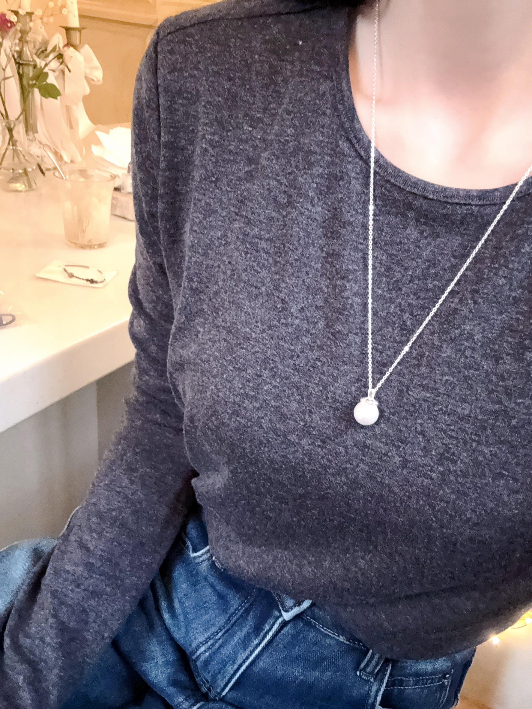 A37.925純銀月光圓珠項鍊