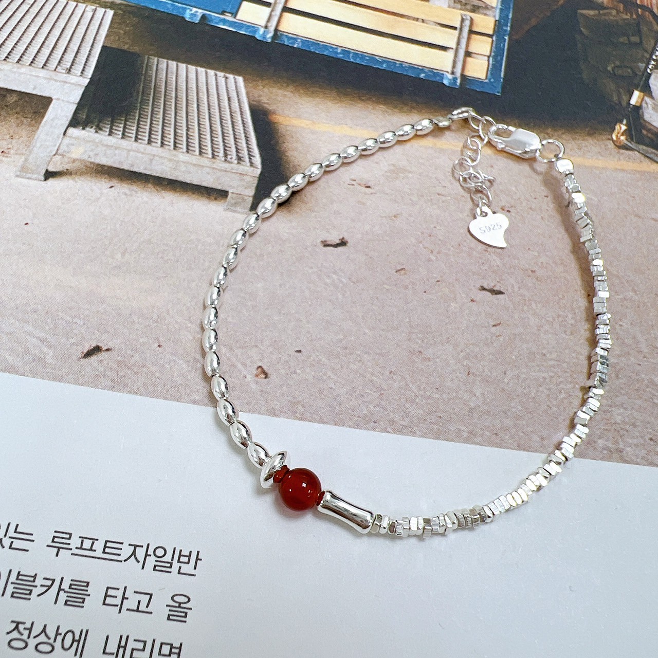 925純銀瑪瑙單珠手鍊