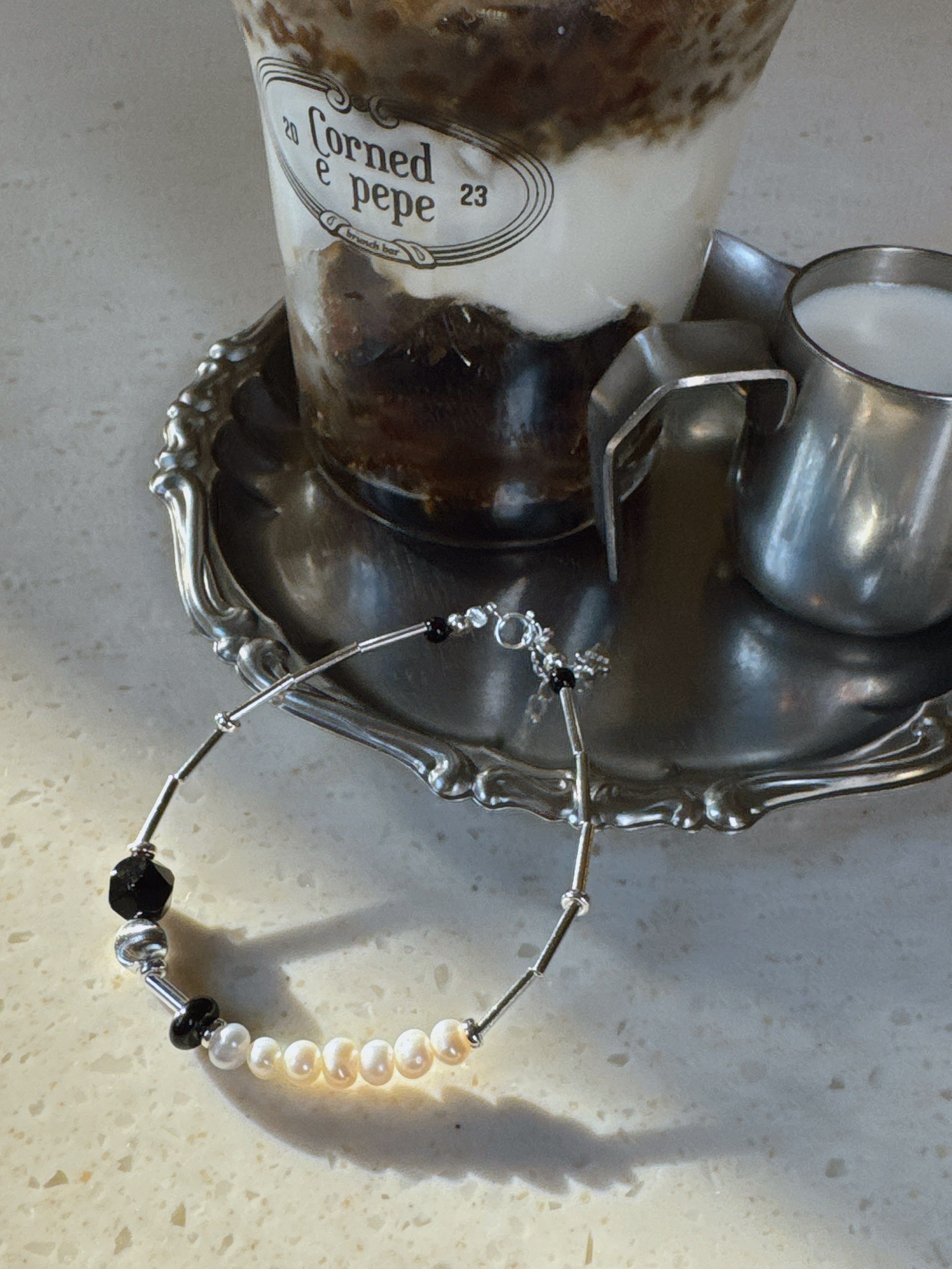 A33.925純銀小珍珠+黑瑪瑙手鍊