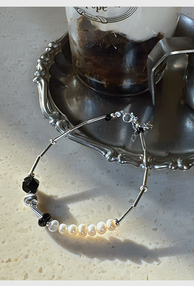 A33.925純銀小珍珠+黑瑪瑙手鍊