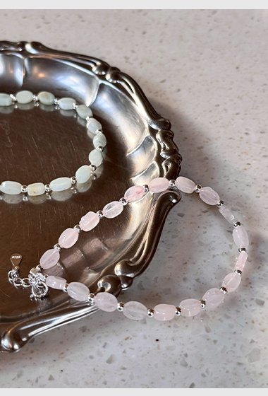 A32.925純銀橢圓天然石小銀珠手鍊