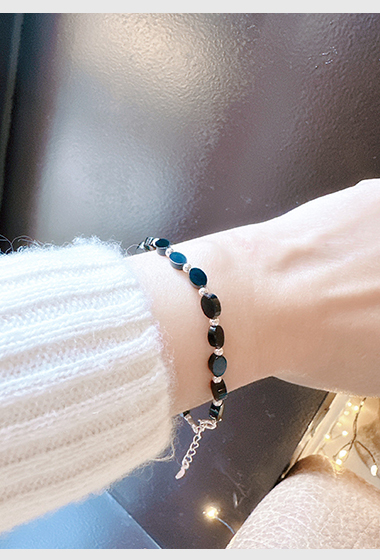 A32.925純銀橢圓天然石小銀珠手鍊