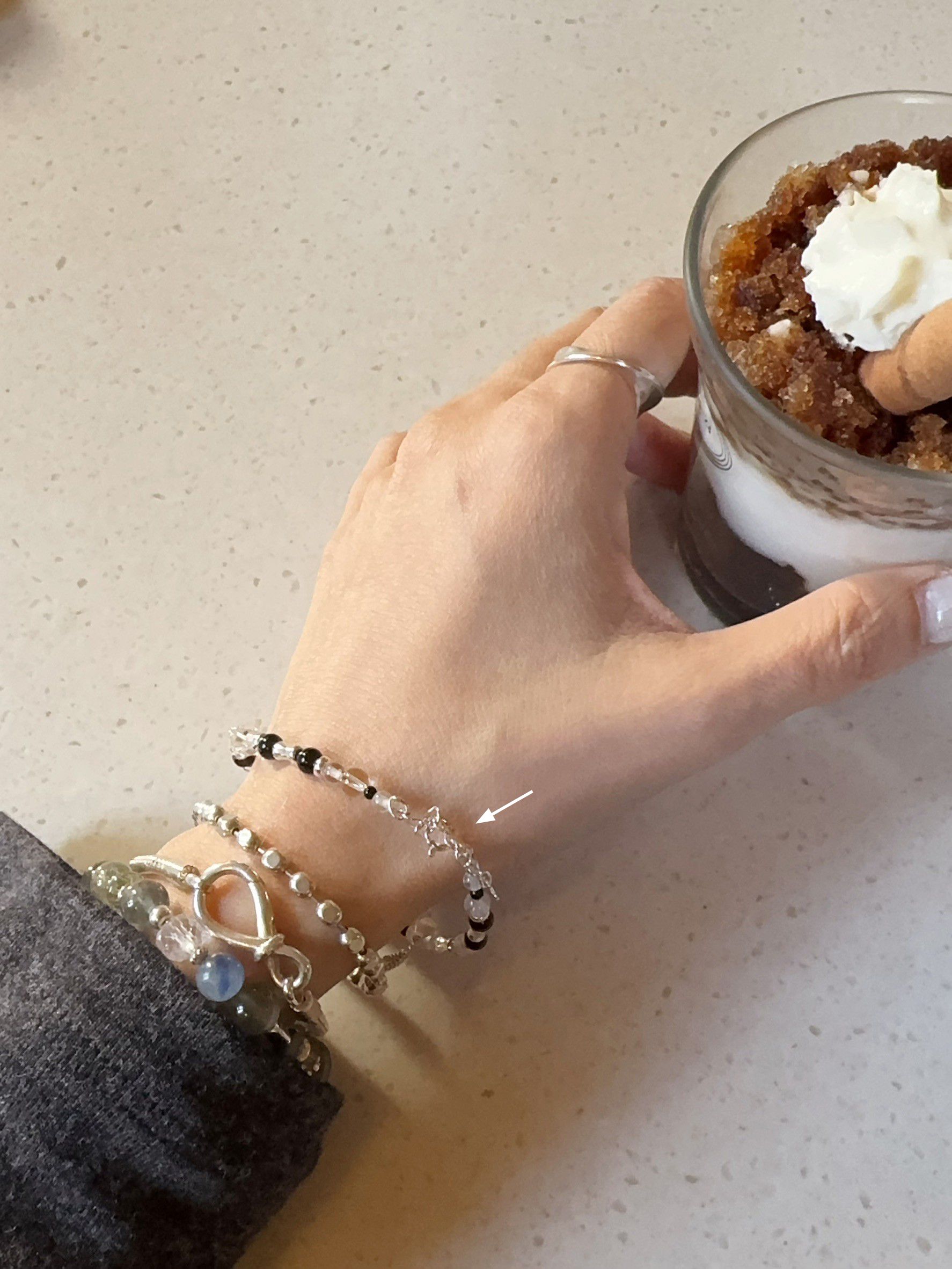 A31.925純銀冰透水晶+黑瑪瑙手鍊