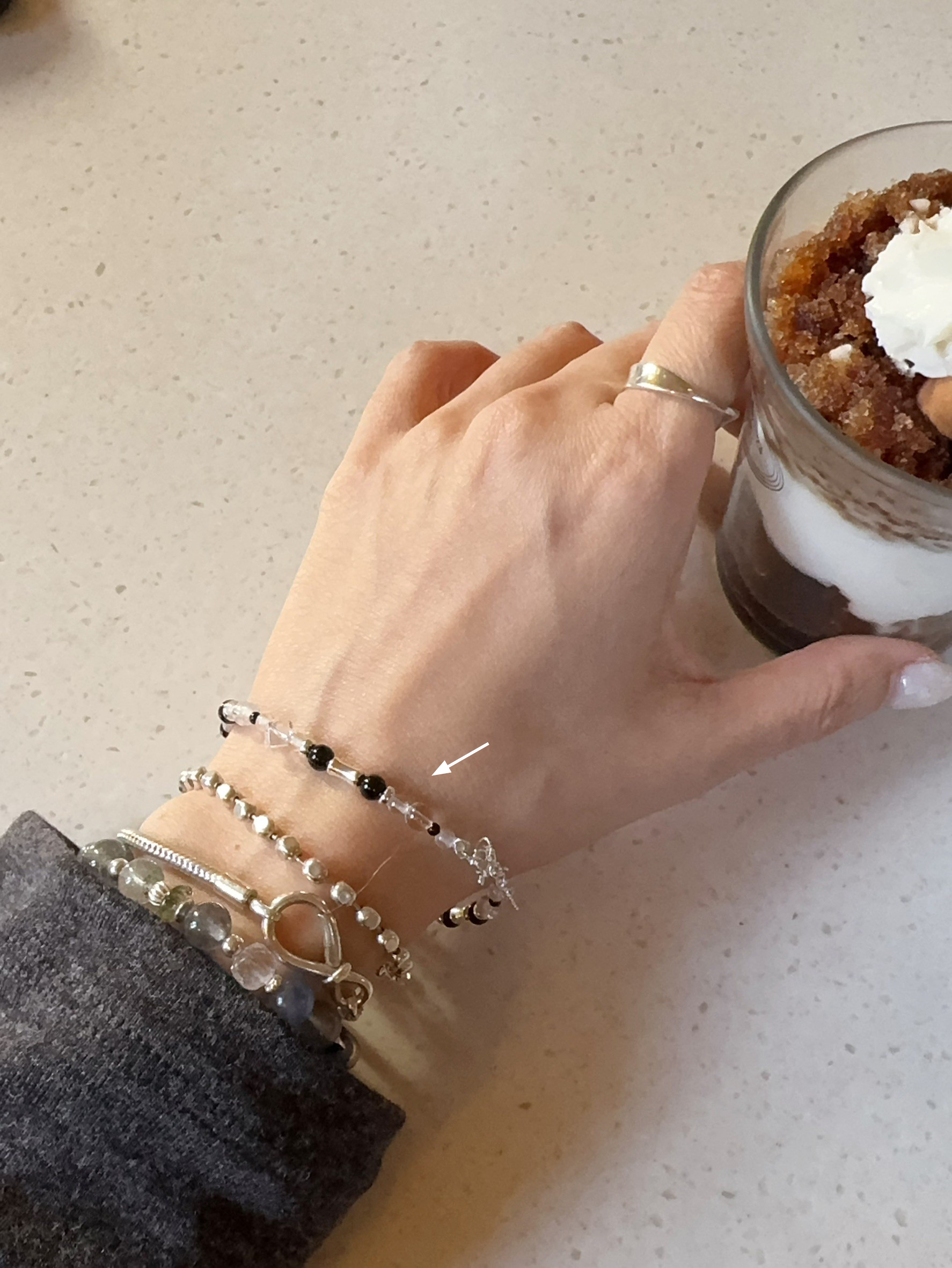 A31.925純銀冰透水晶+黑瑪瑙手鍊