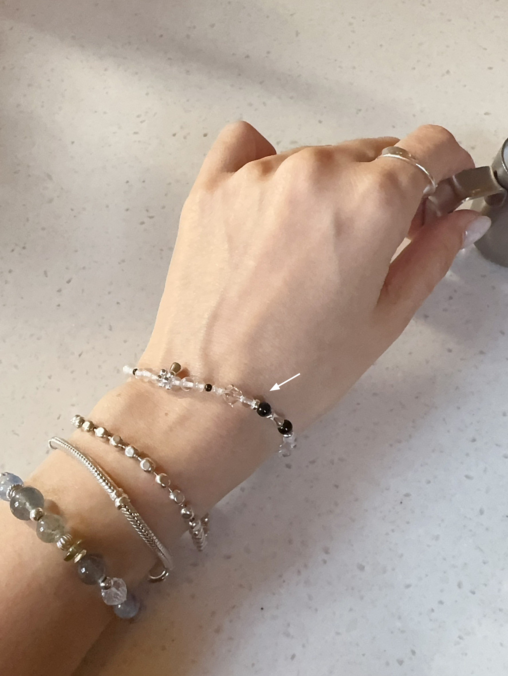 A31.925純銀冰透水晶+黑瑪瑙手鍊