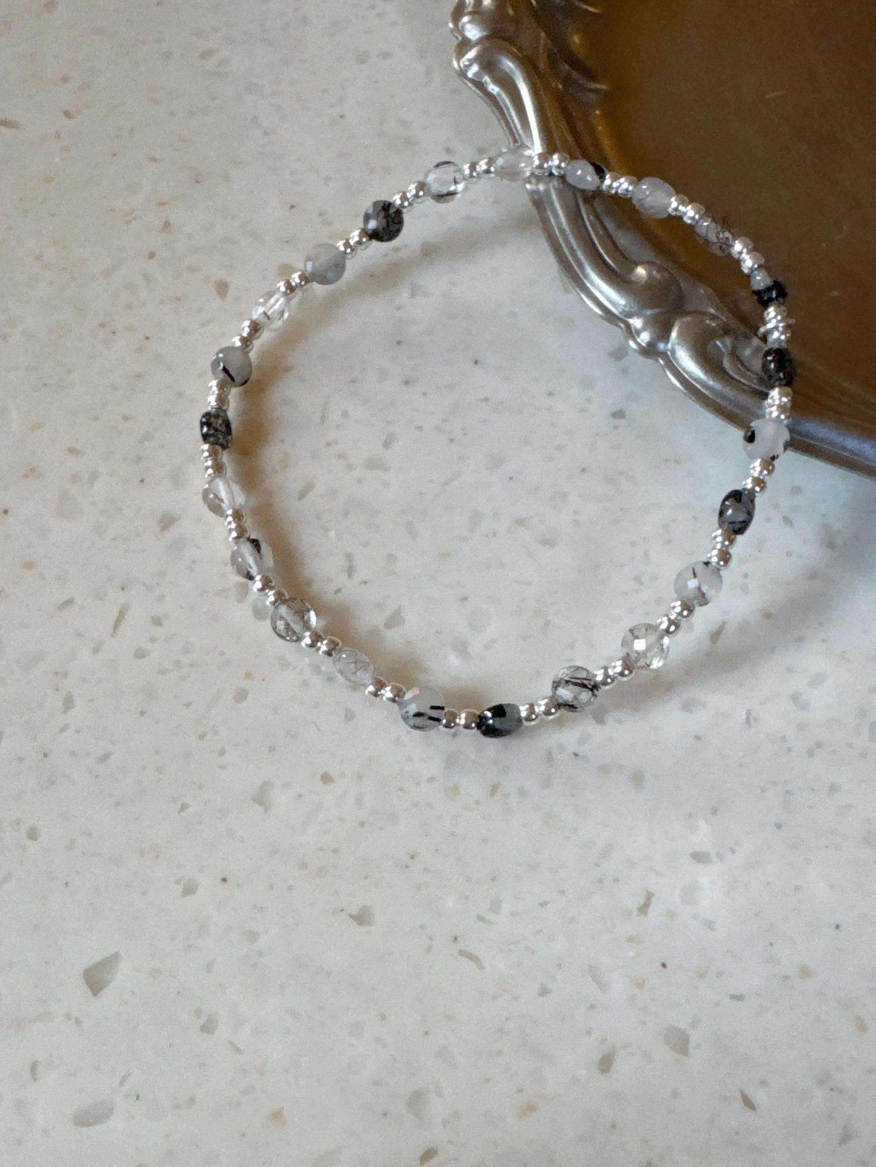 A30.925純銀水墨灰色調彈性手鍊