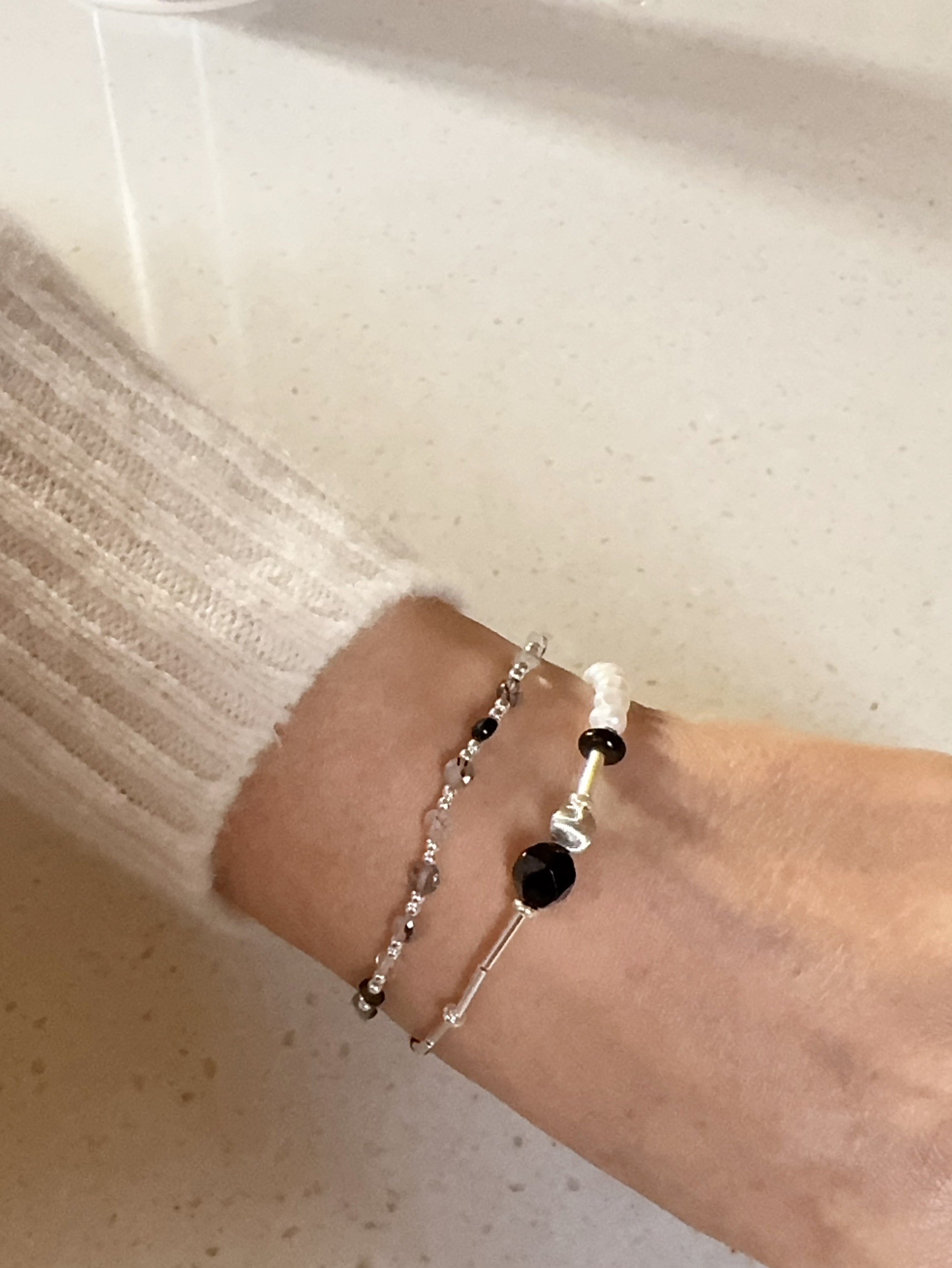 A30.925純銀水墨灰色調彈性手鍊