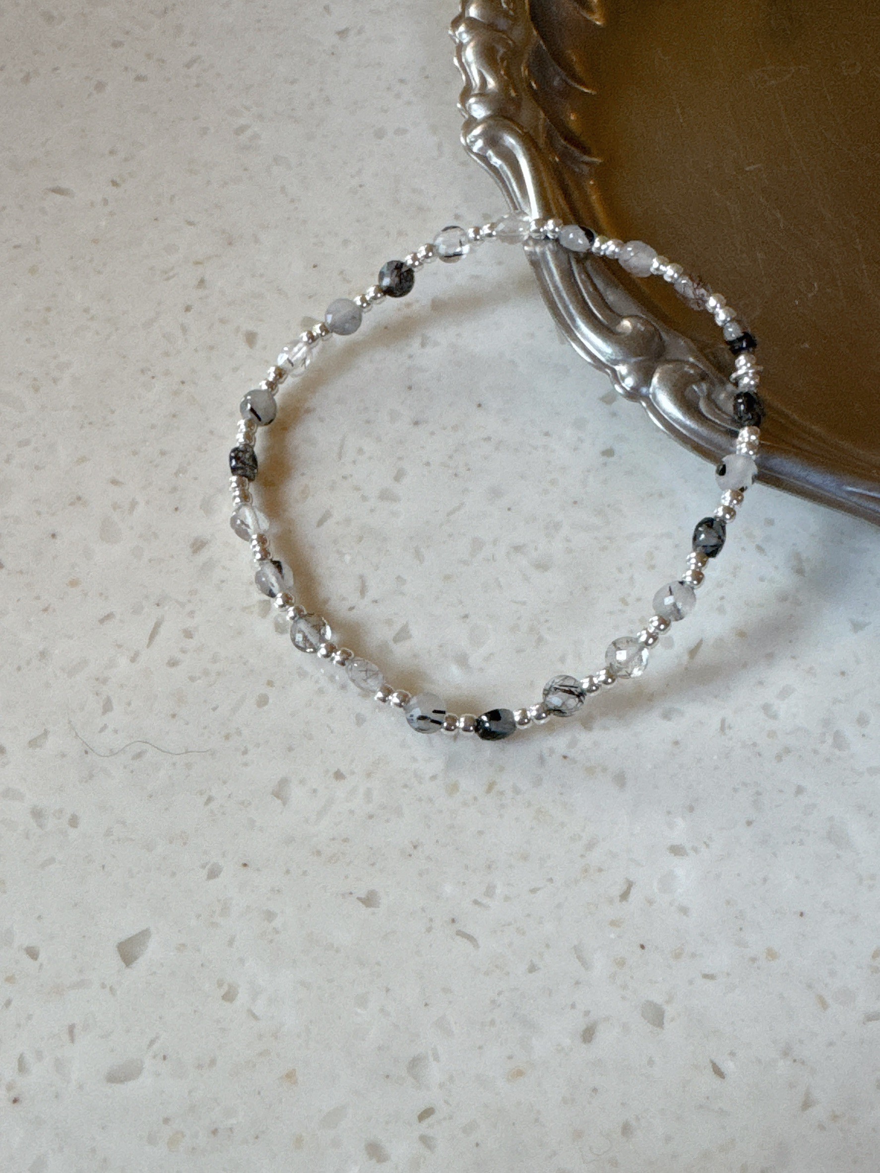 A30.925純銀水墨灰色調彈性手鍊