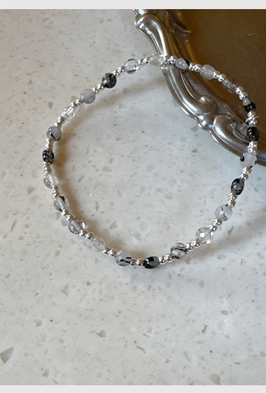 A30.925純銀水墨灰色調彈性手鍊