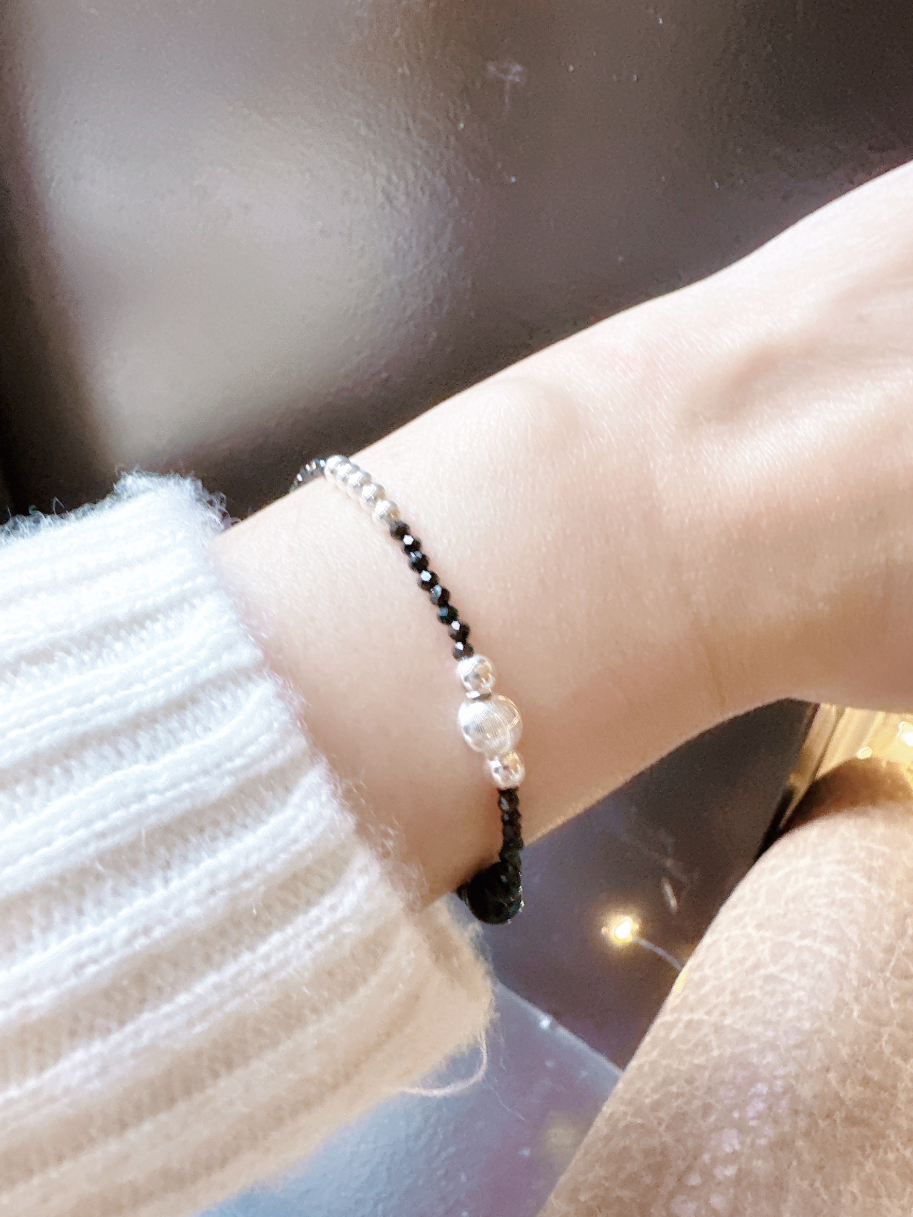 A29.925純銀三種圓珠黑色手鍊