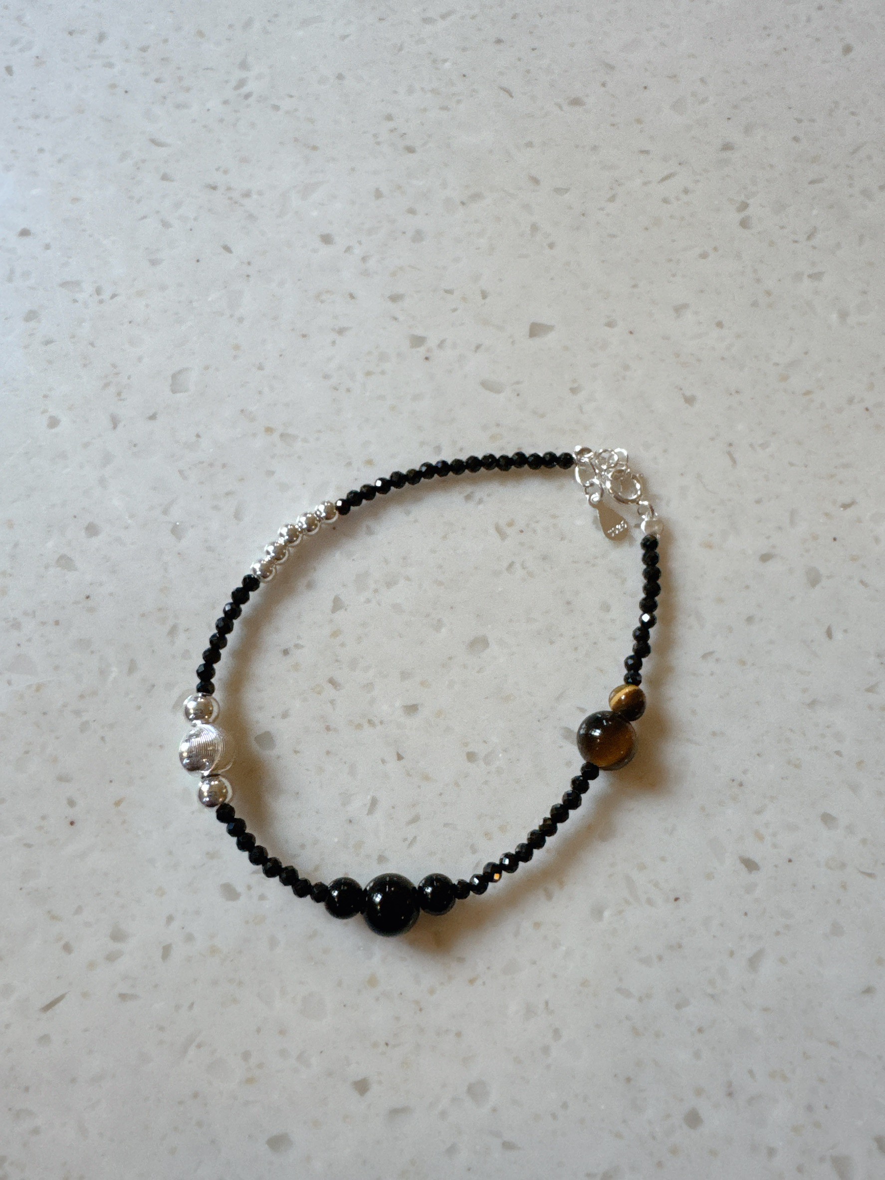 A29.925純銀三種圓珠黑色手鍊