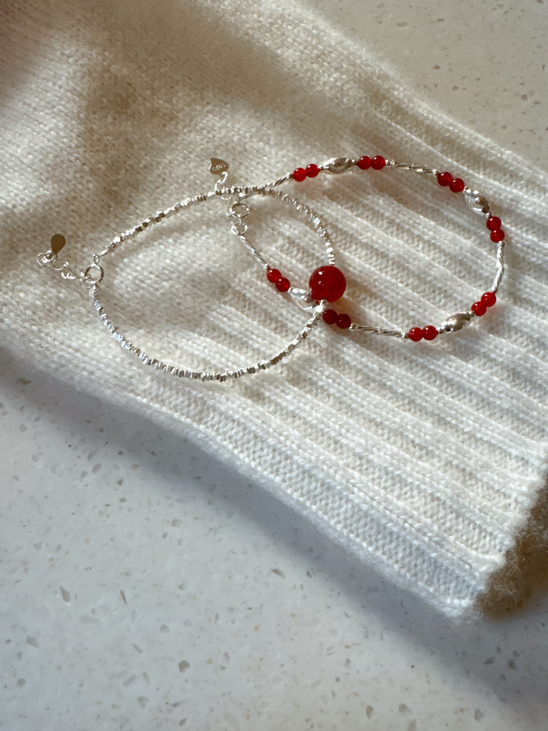 A27.925純銀雙珠紅瑪瑙銀珠手鍊