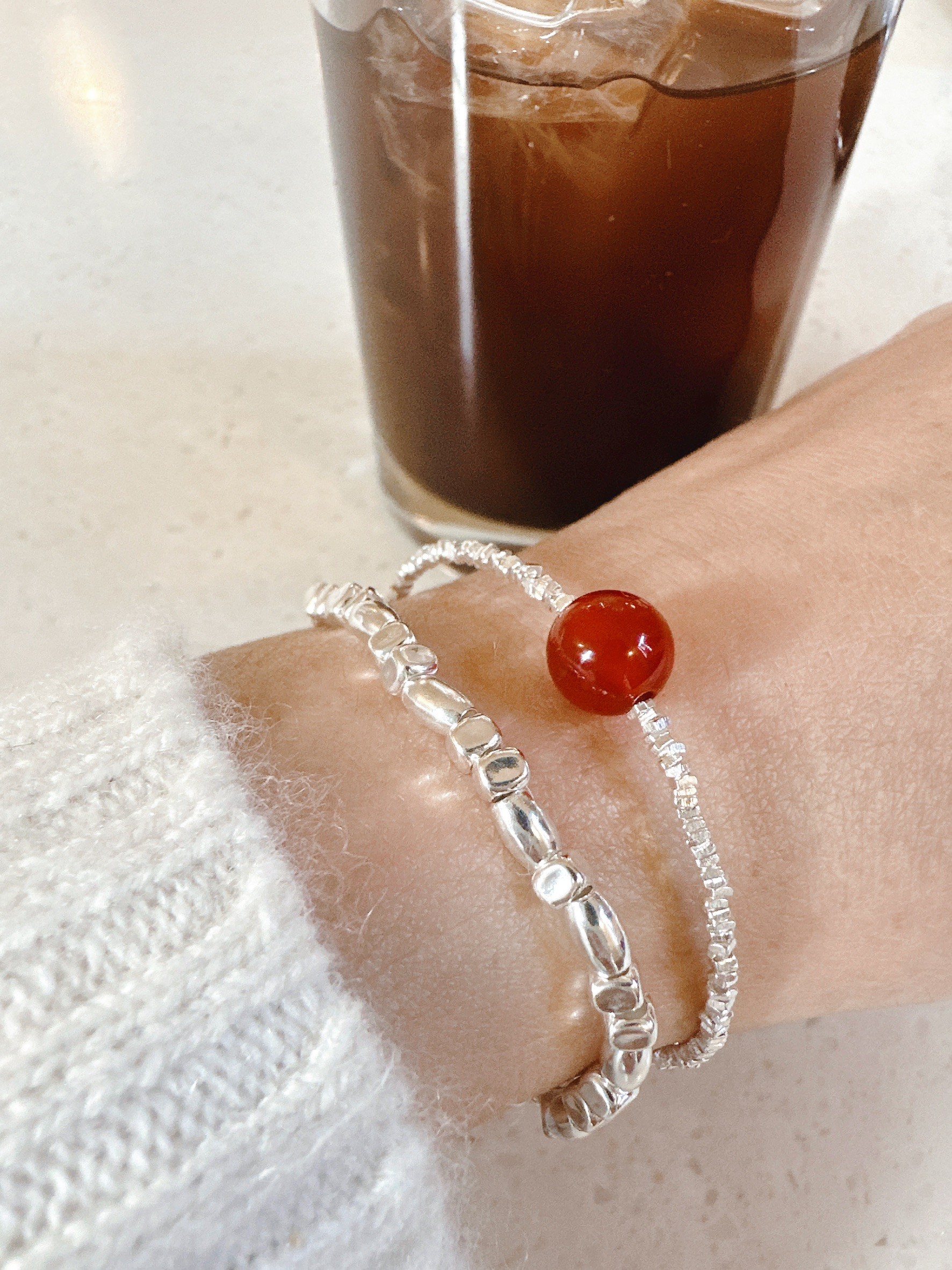 A26.925純銀單顆紅瑪瑙手鍊