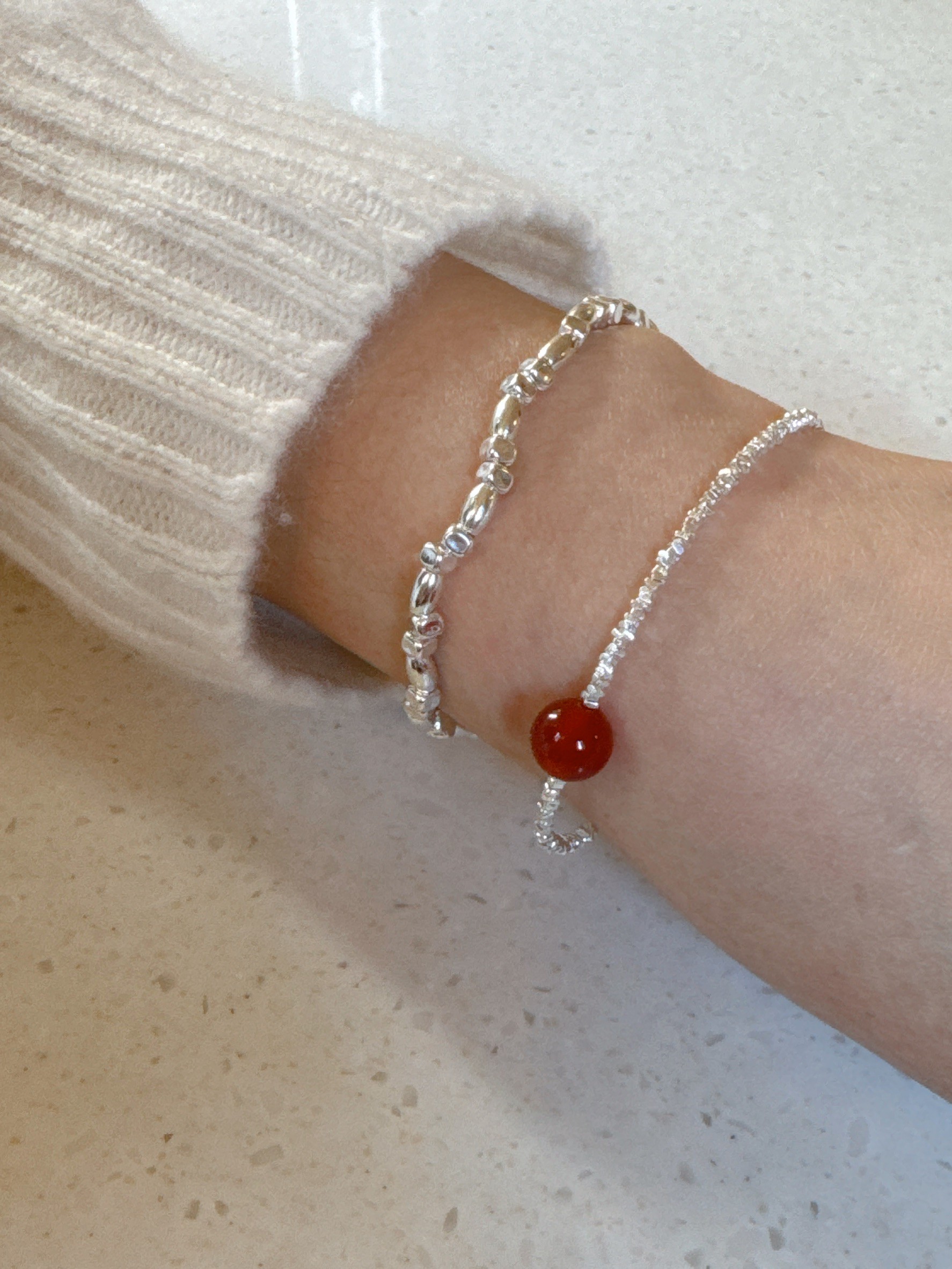 A26.925純銀單顆紅瑪瑙手鍊