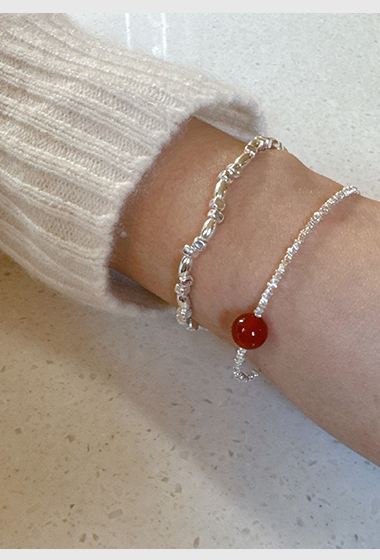 A25.925純銀方塊米粒彈性手鍊