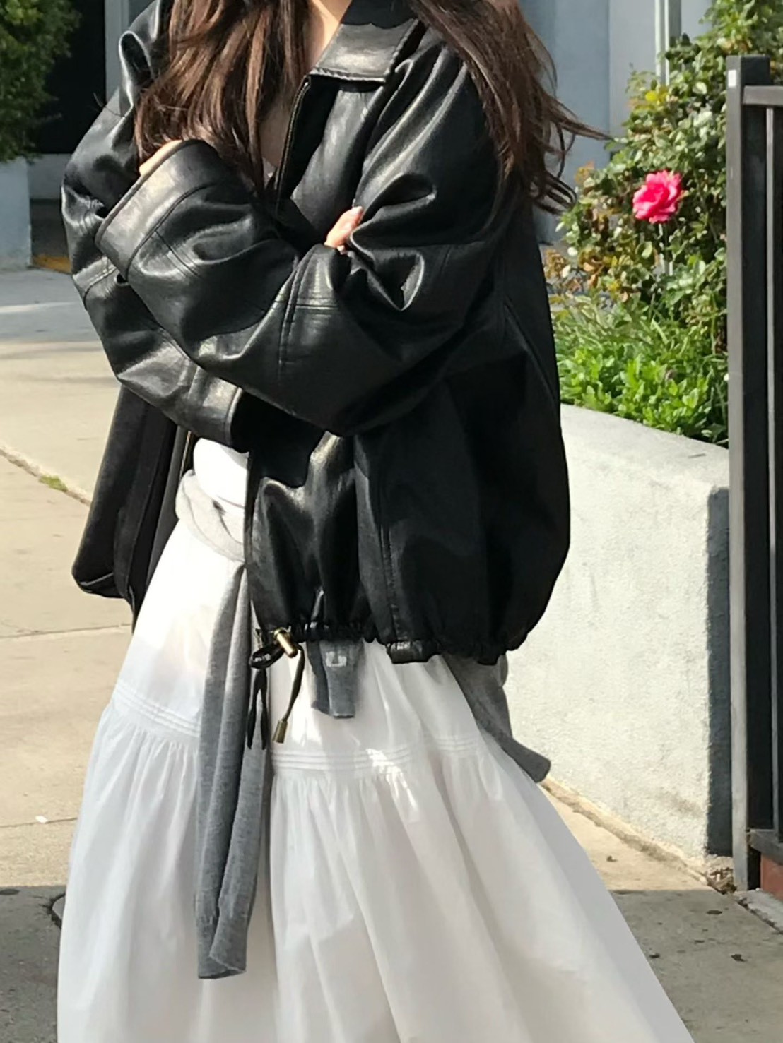 A97.小V家輕便傘狀PU皮外套