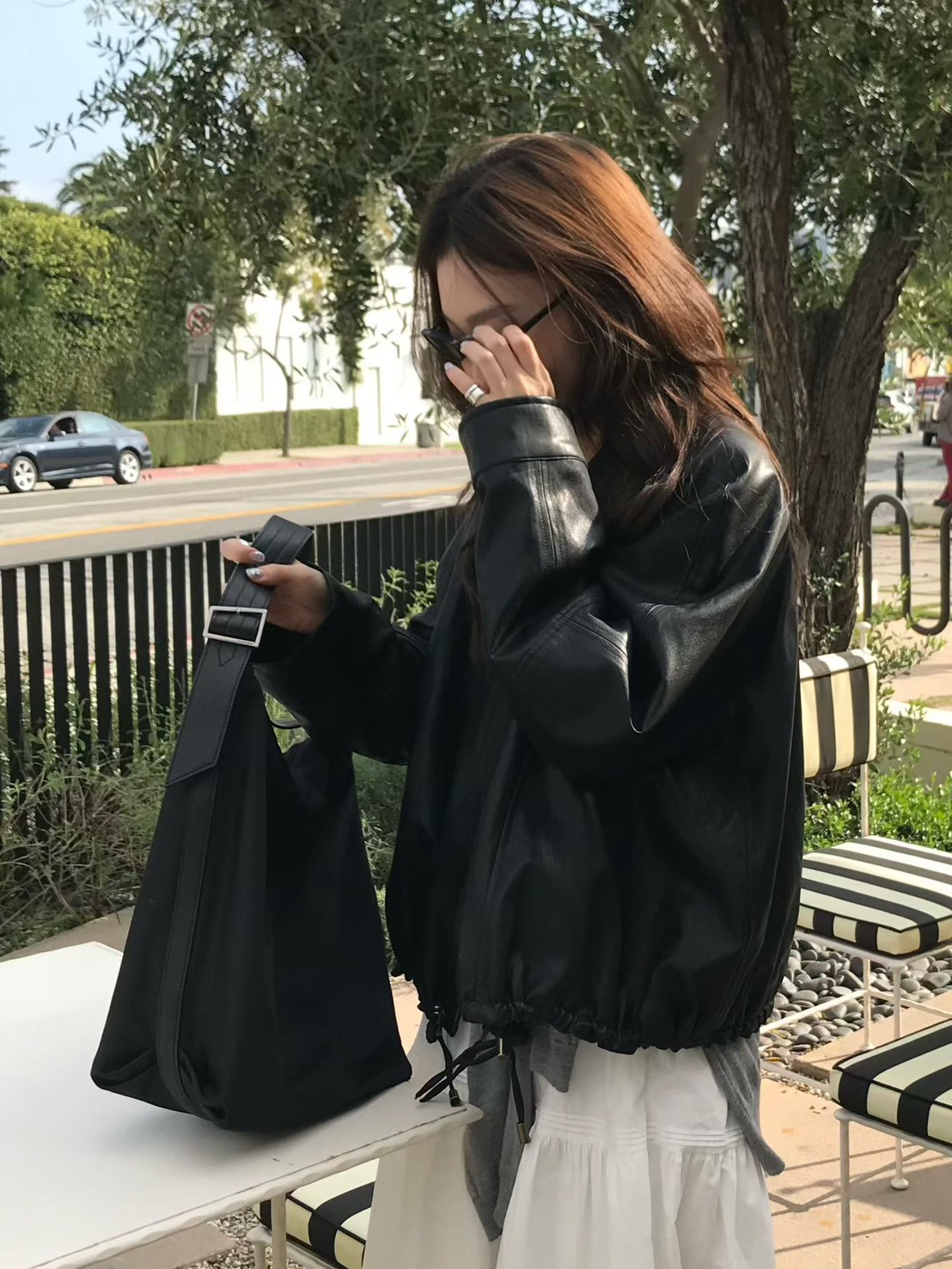 A97.小V家輕便傘狀PU皮外套