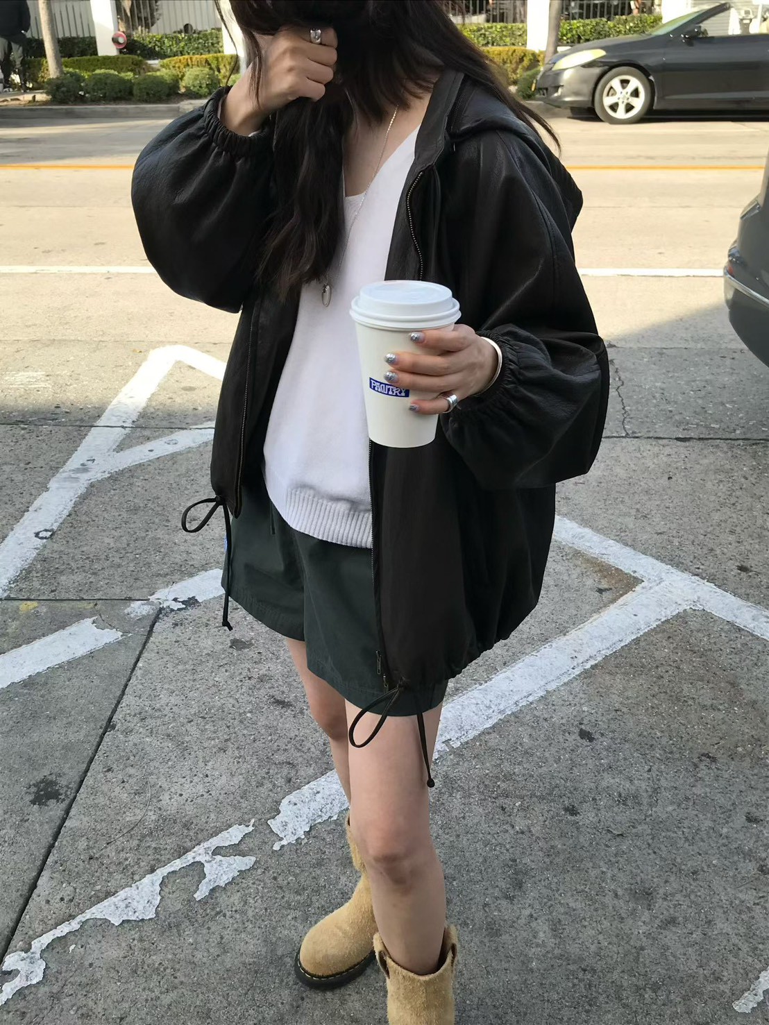 A98.小V家輕量連帽可拆PU皮外套