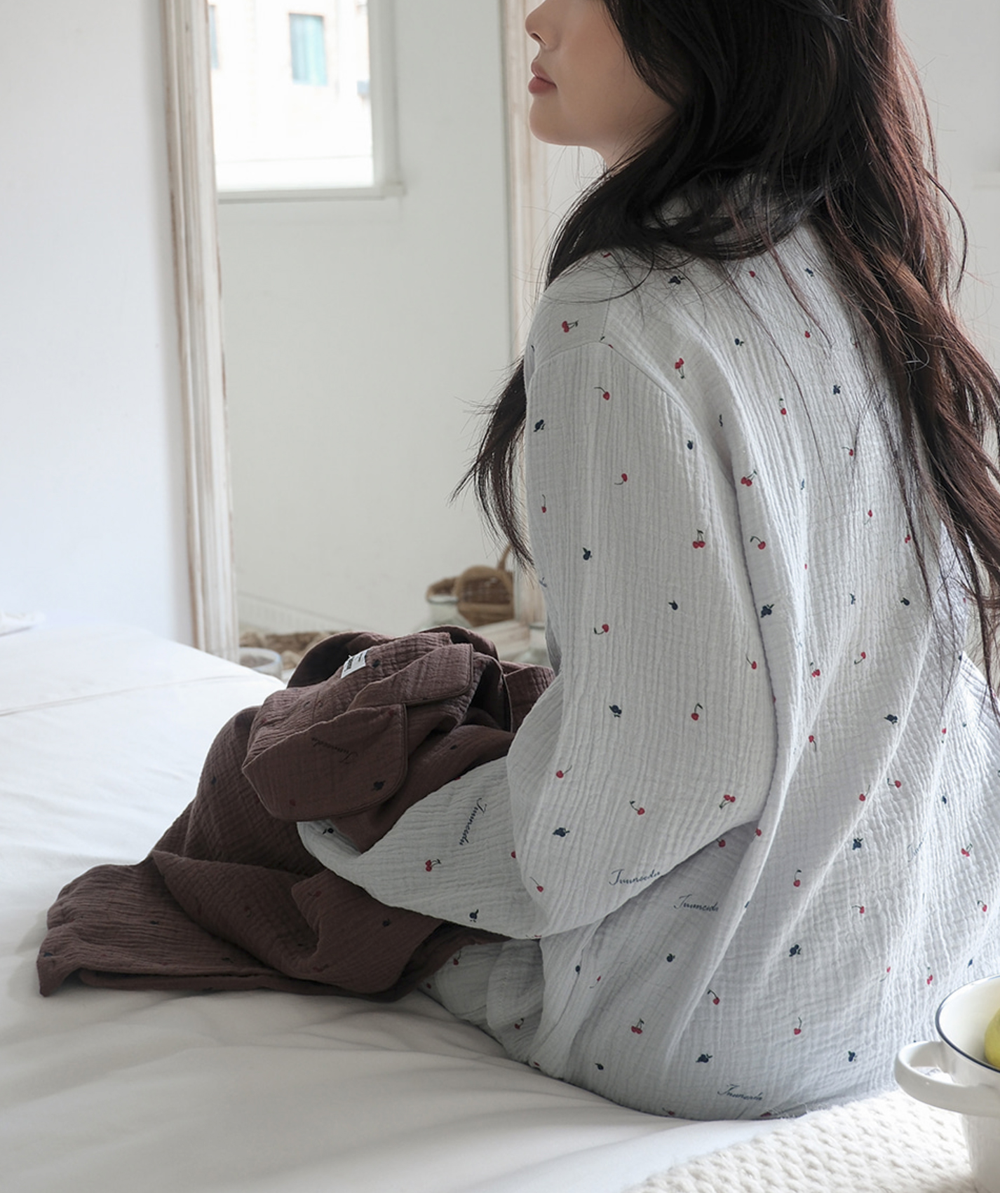 A01.小櫻桃紗布棉套裝(上衣+長褲)