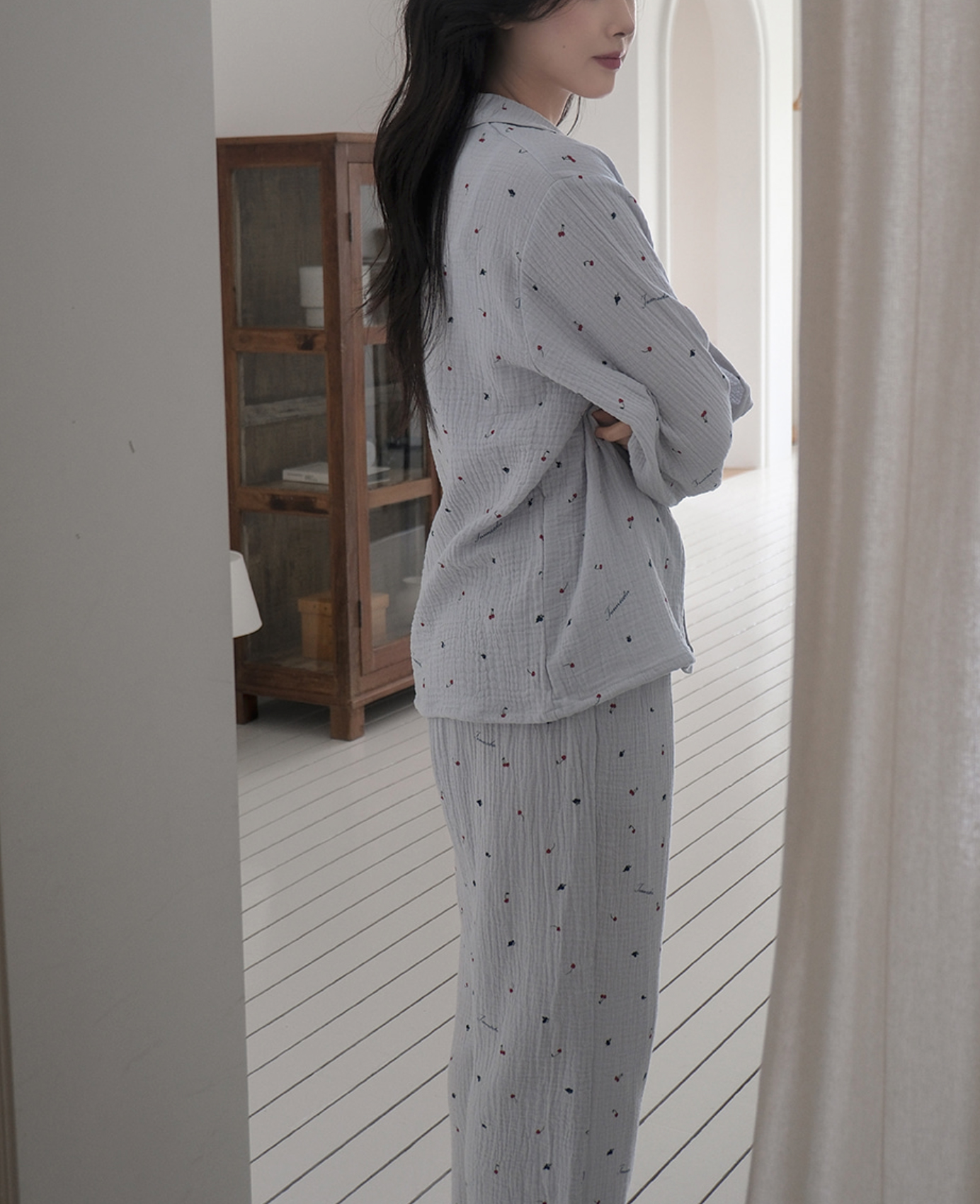 A01.小櫻桃紗布棉套裝(上衣+長褲)