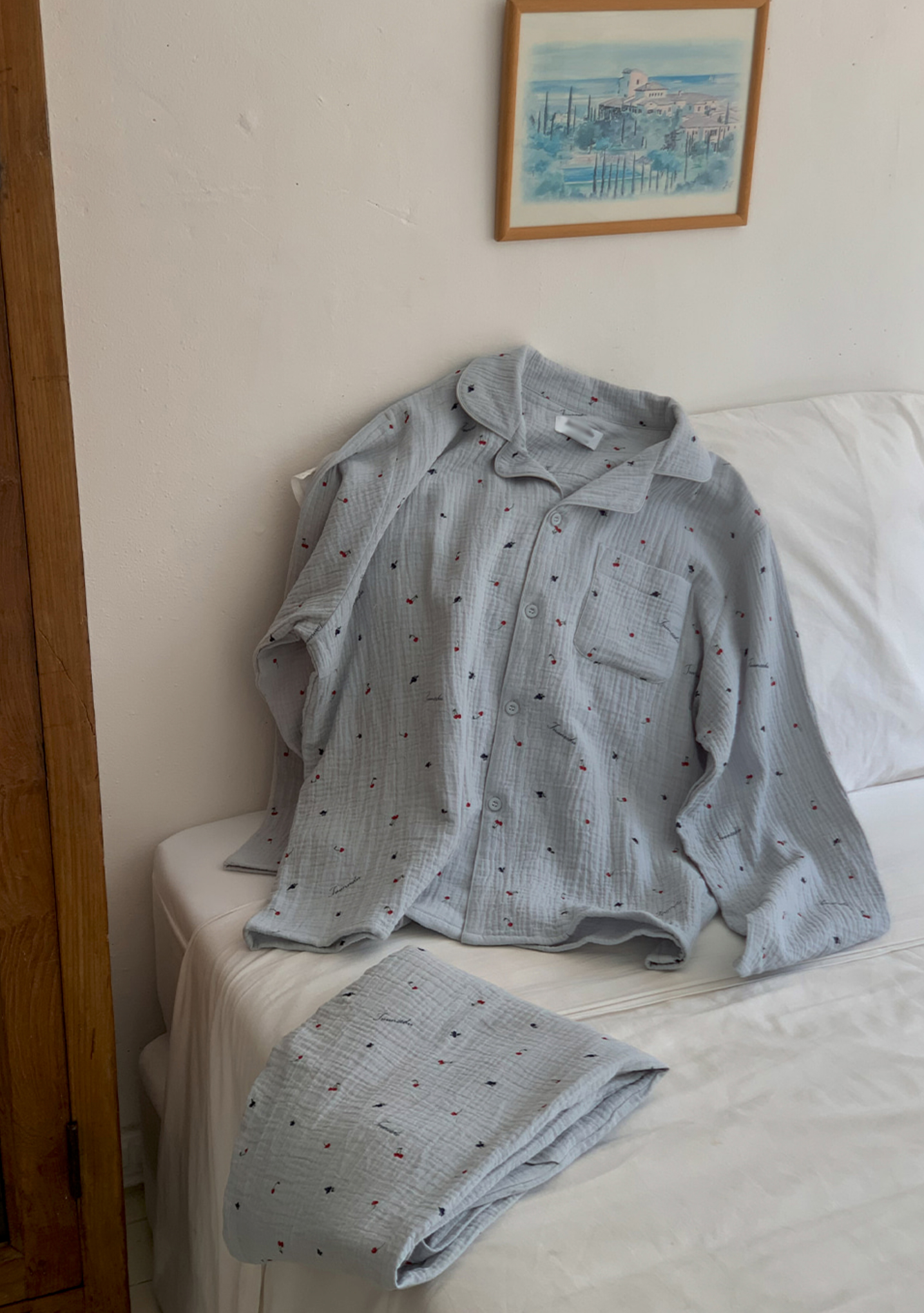 A01.小櫻桃紗布棉套裝(上衣+長褲)