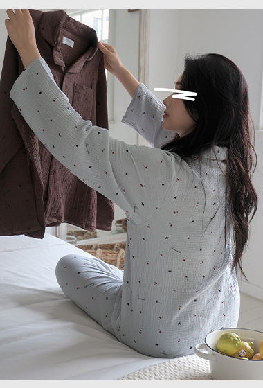 A01.小櫻桃紗布棉套裝(上衣+長褲)