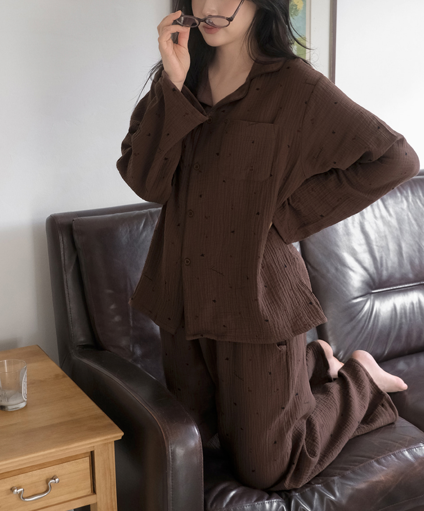 A01.小櫻桃紗布棉套裝(上衣+長褲)