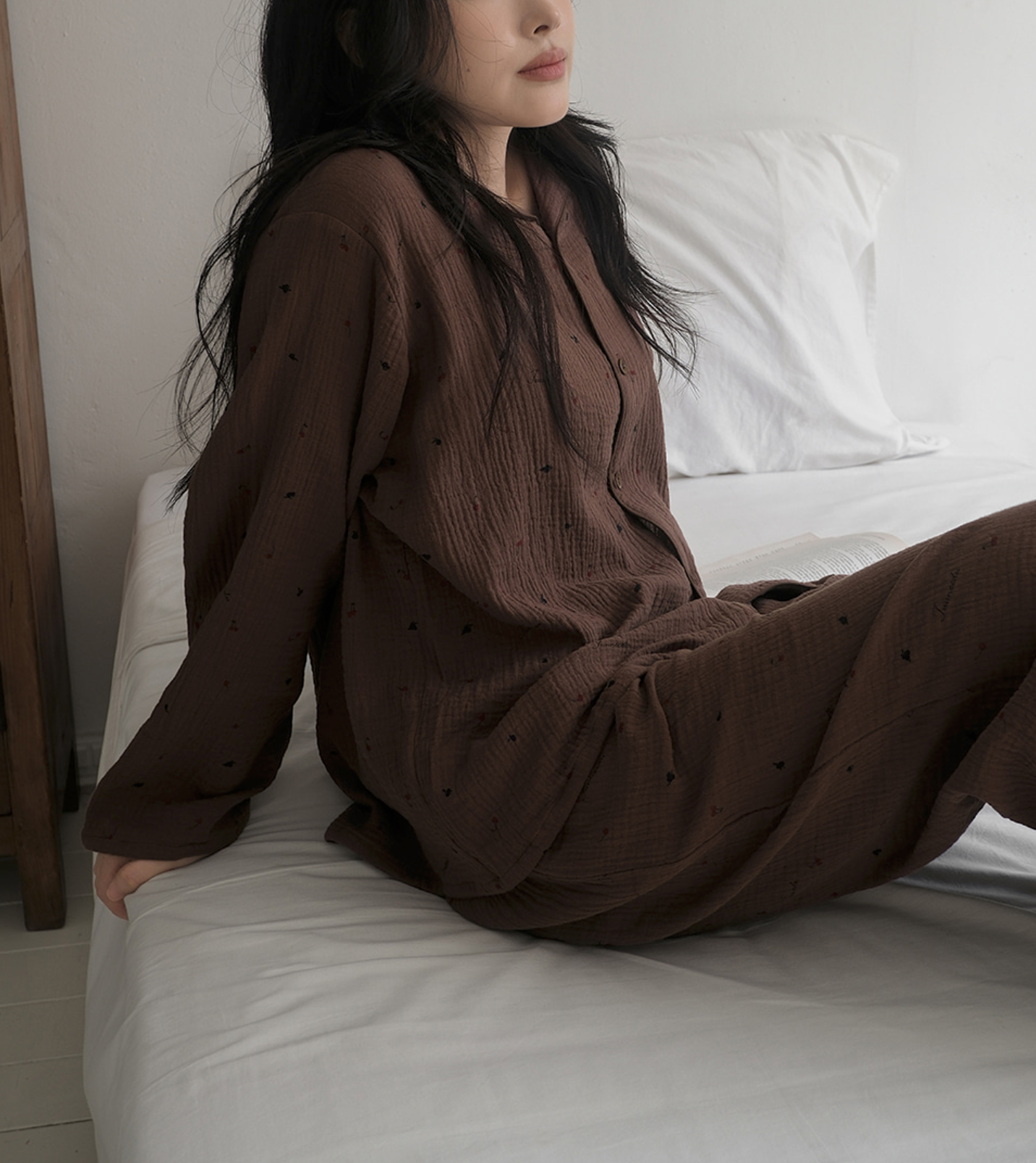 A01.小櫻桃紗布棉套裝(上衣+長褲)