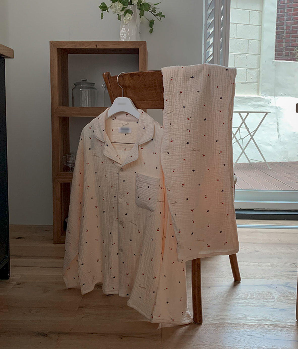 A01.小櫻桃紗布棉套裝(上衣+長褲)