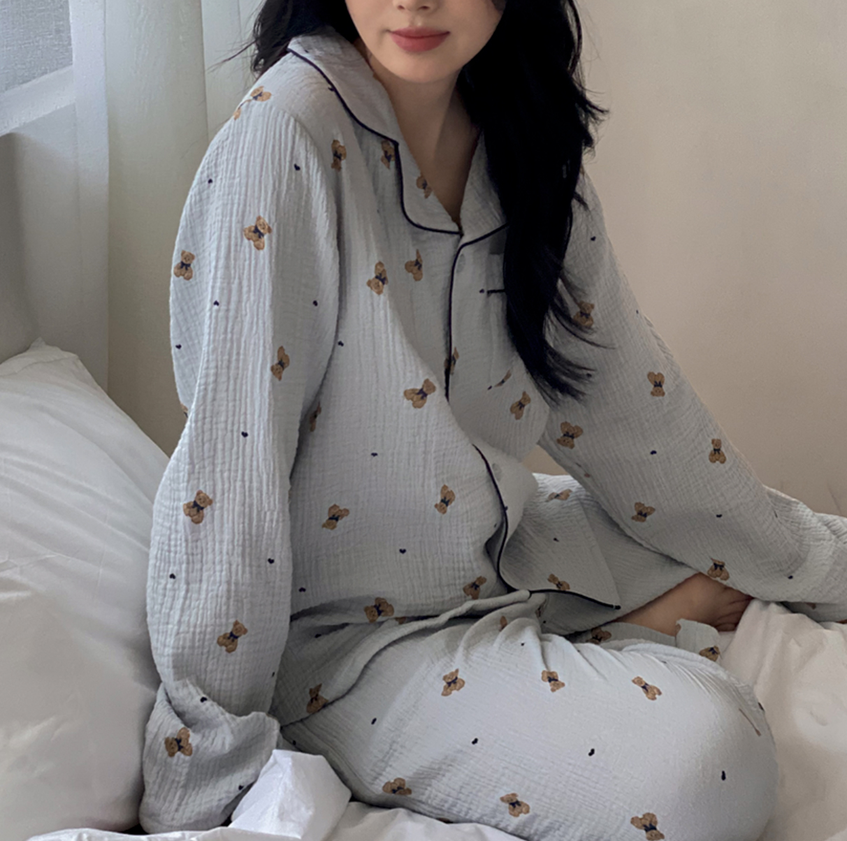 A02.熊熊紗布棉套裝(上衣+長褲)